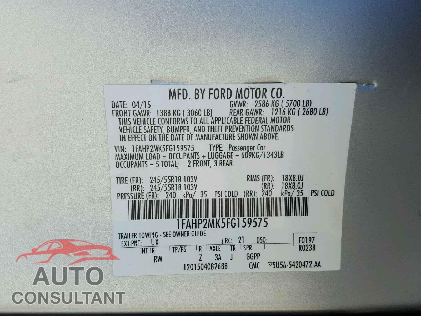 FORD TAURUS 2015 - 1FAHP2MK5FG159575