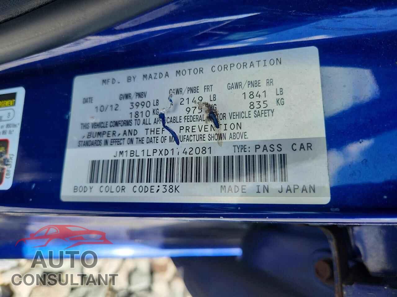 MAZDA 3 2013 - JM1BL1LPXD1742081