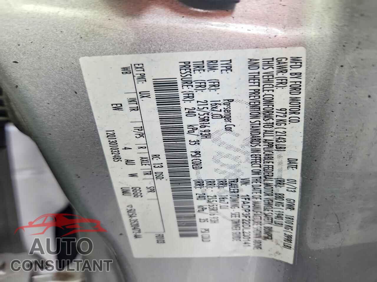 FORD FOCUS 2013 - 1FADP3F22DL230141