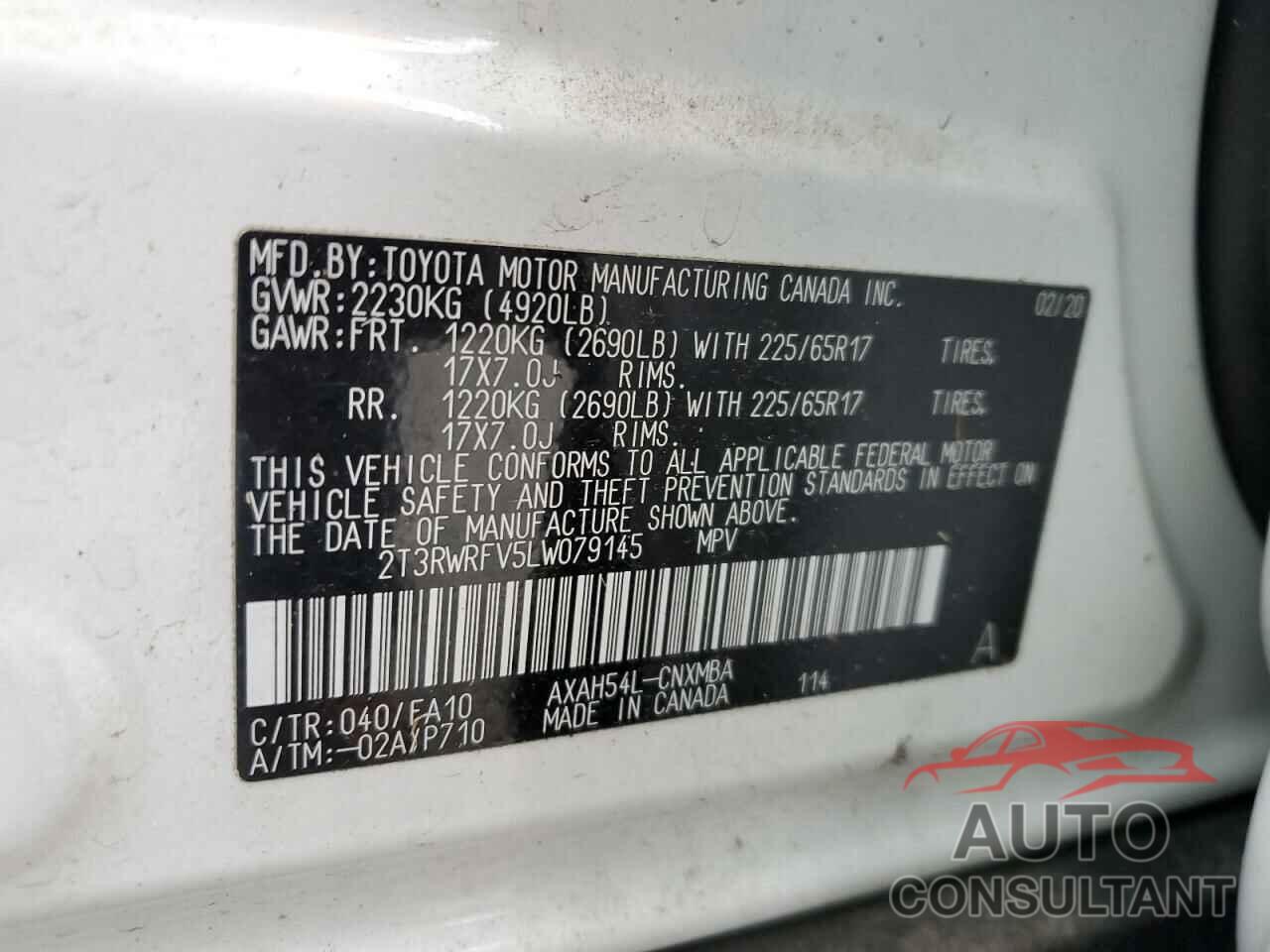 TOYOTA RAV4 2020 - 2T3RWRFV5LW079145