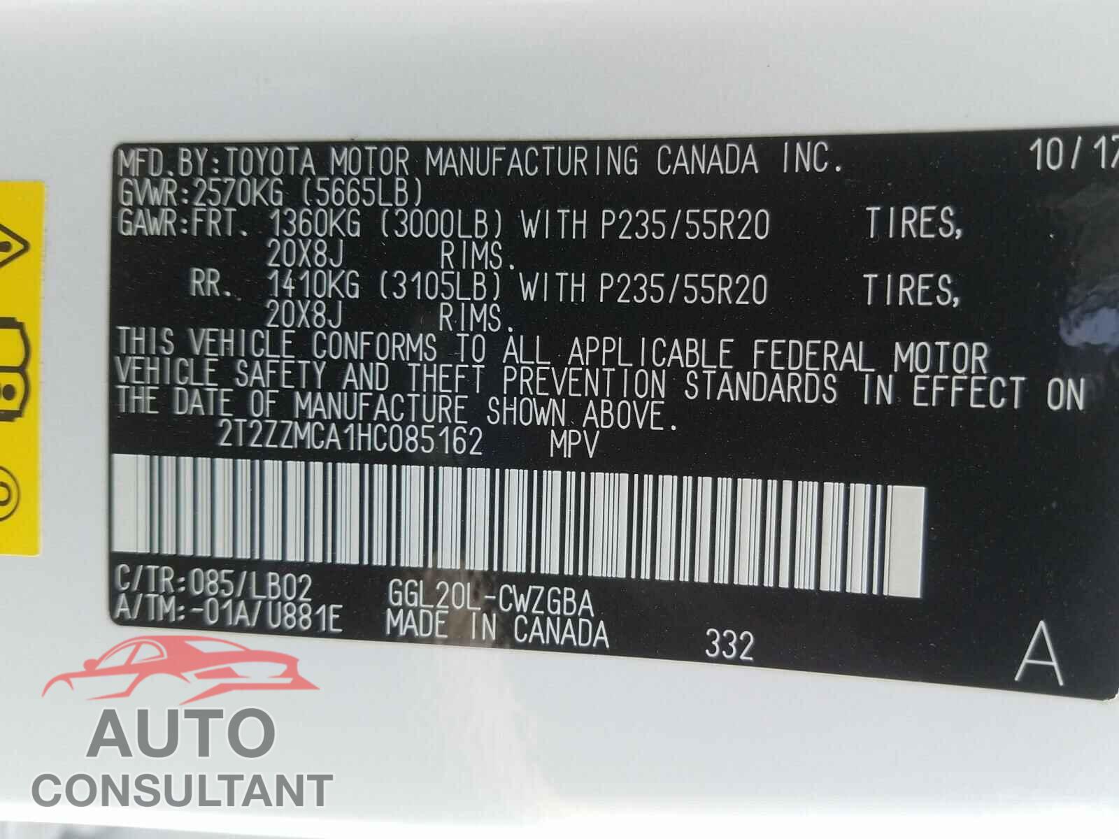 LEXUS RX 350 BAS 2017 - 2T2ZZMCA1HC085162