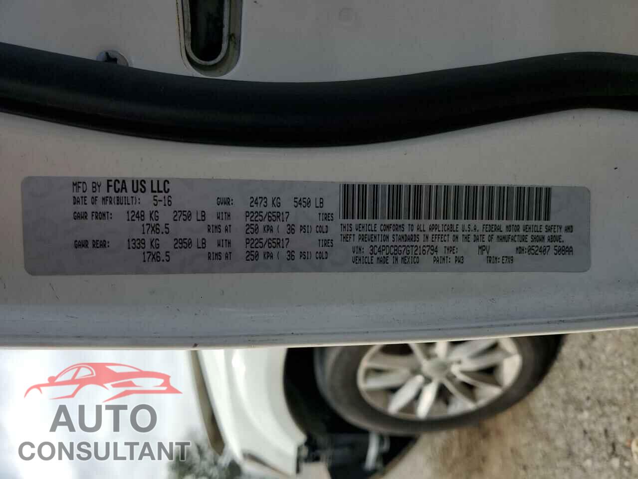 DODGE JOURNEY 2016 - 3C4PDCBG7GT216794