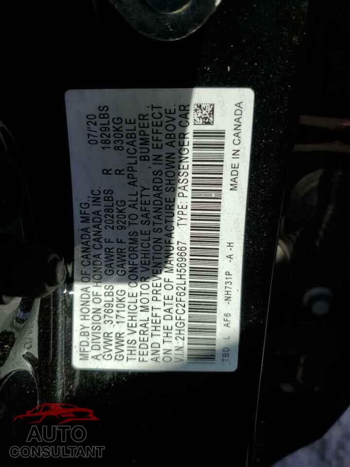 HONDA CIVIC 2020 - 2HGFC2F62LH569667