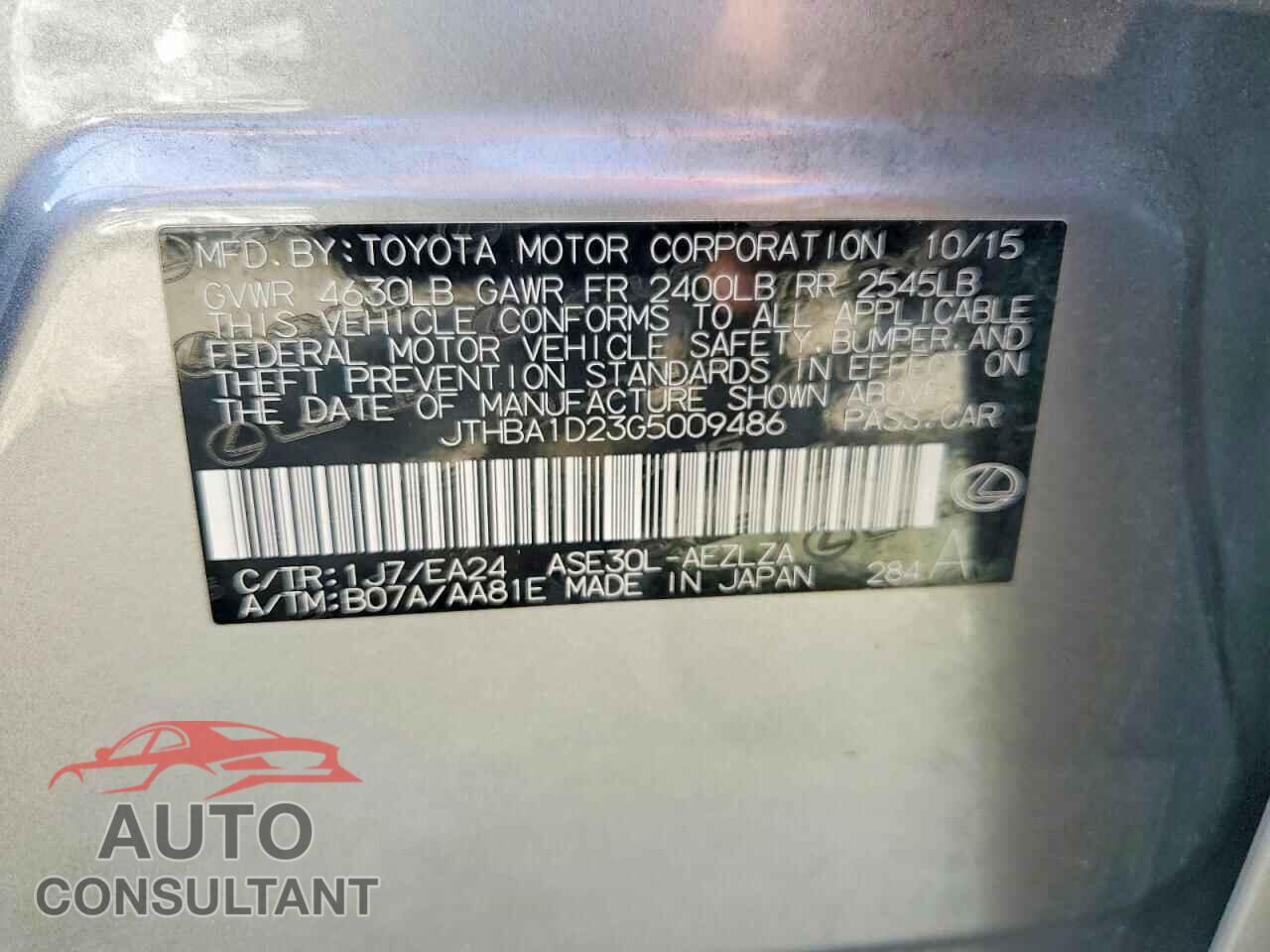 LEXUS IS 2016 - JTHBA1D23G5009486