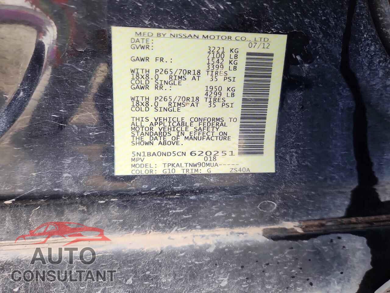NISSAN ARMADA 2012 - 5N1BA0ND5CN620251