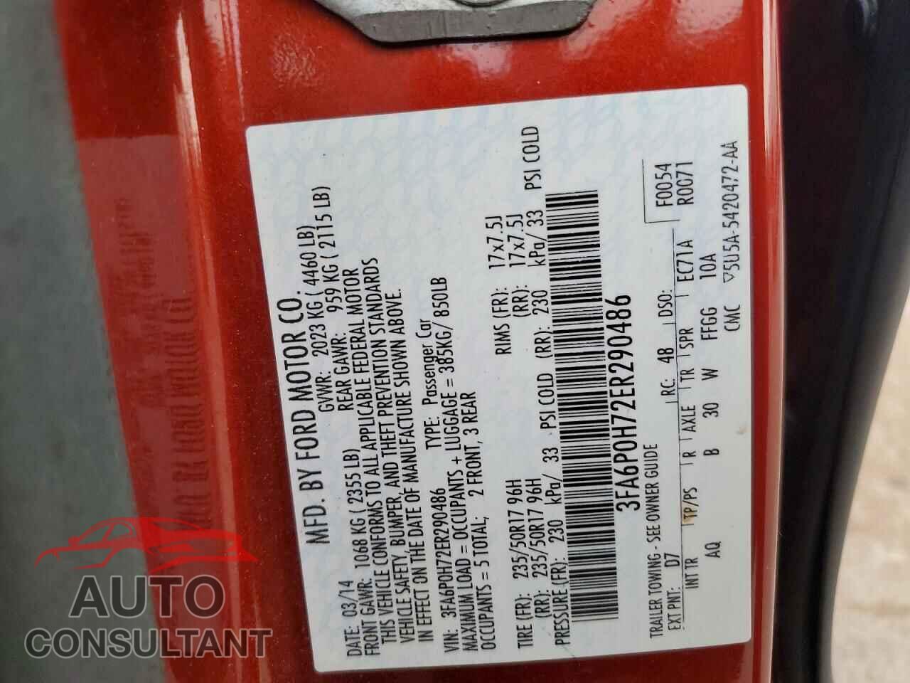 FORD FUSION 2014 - 3FA6P0H72ER290486