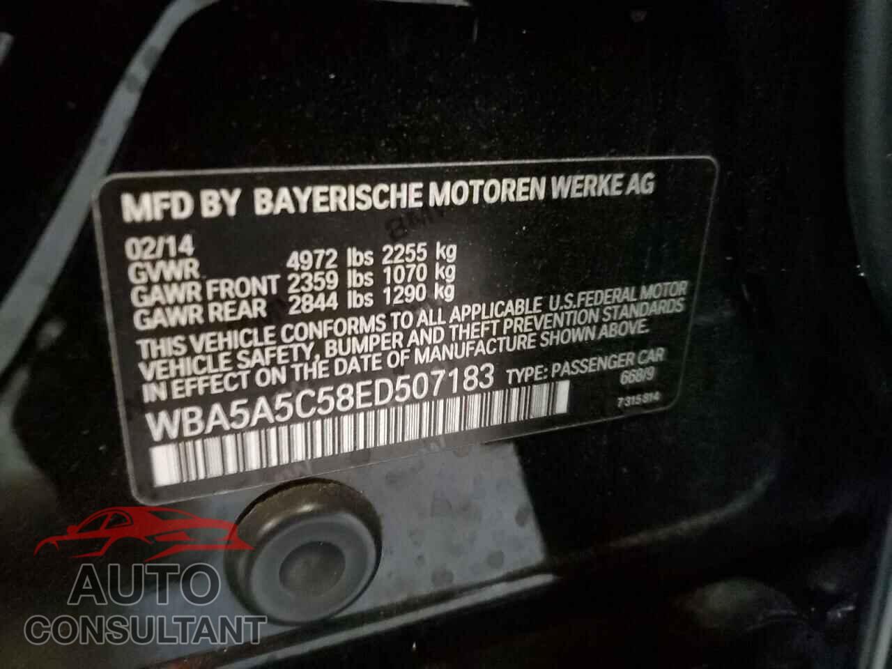 BMW 5 SERIES 2014 - WBA5A5C58ED507183