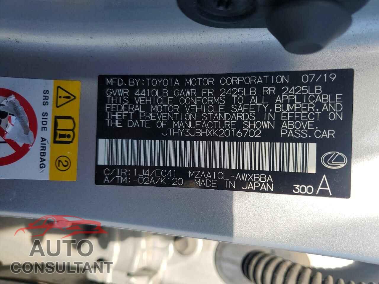 LEXUS UNKNOWN 2019 - JTHY3JBHXK2016702
