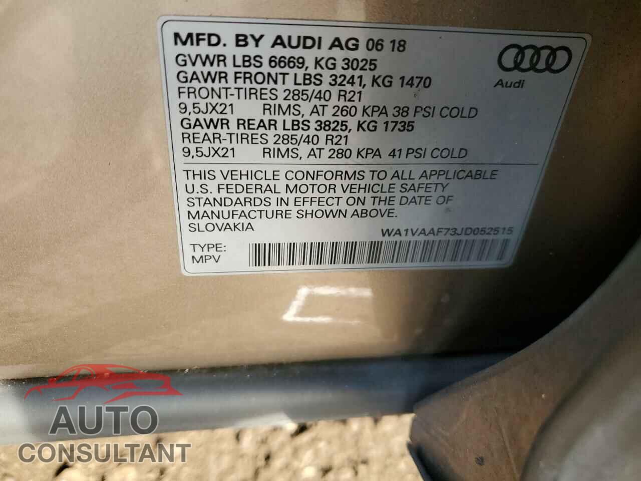 AUDI Q7 2018 - WA1VAAF73JD052515