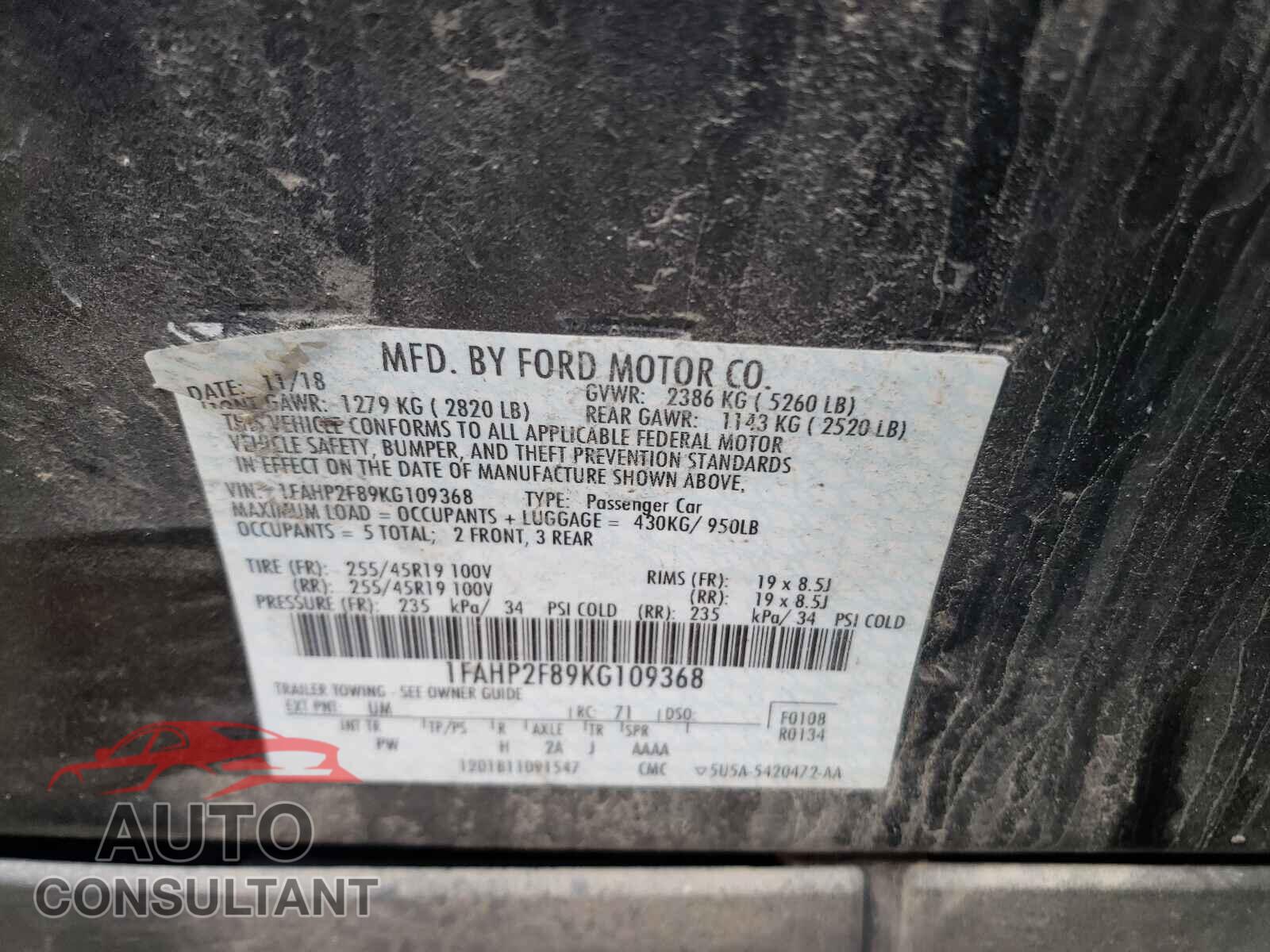 FORD TAURUS 2019 - 1FAHP2F89KG109368