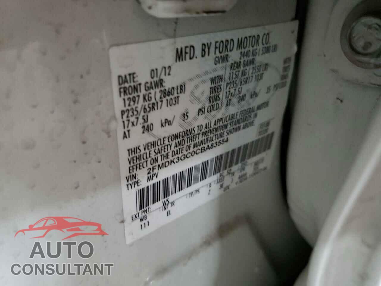 FORD EDGE 2012 - 2FMDK3GC0CBA83554