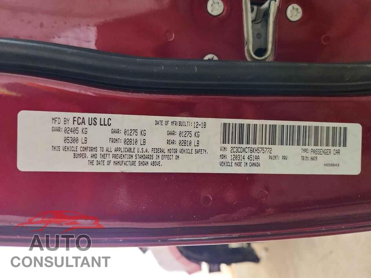 DODGE CHARGER 2019 - 2C3CDXCT6KH575772