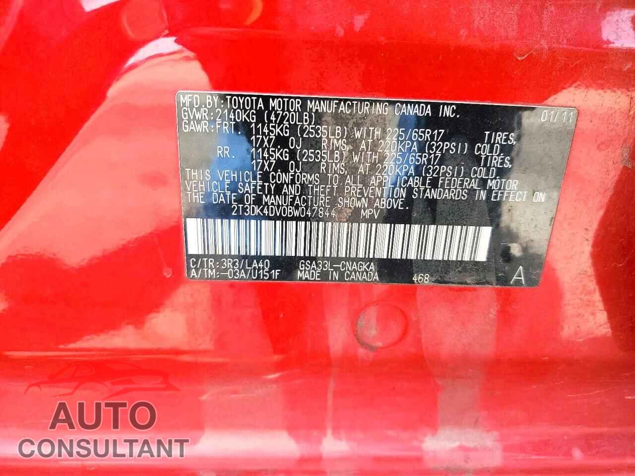 TOYOTA RAV4 2011 - 2T3DK4DV0BW047844