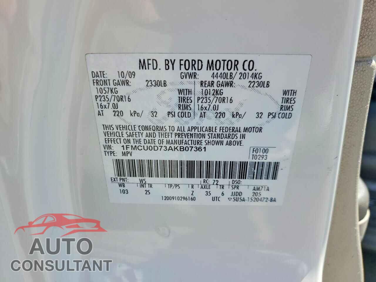 FORD ESCAPE 2010 - 1FMCU0D73AKB07361