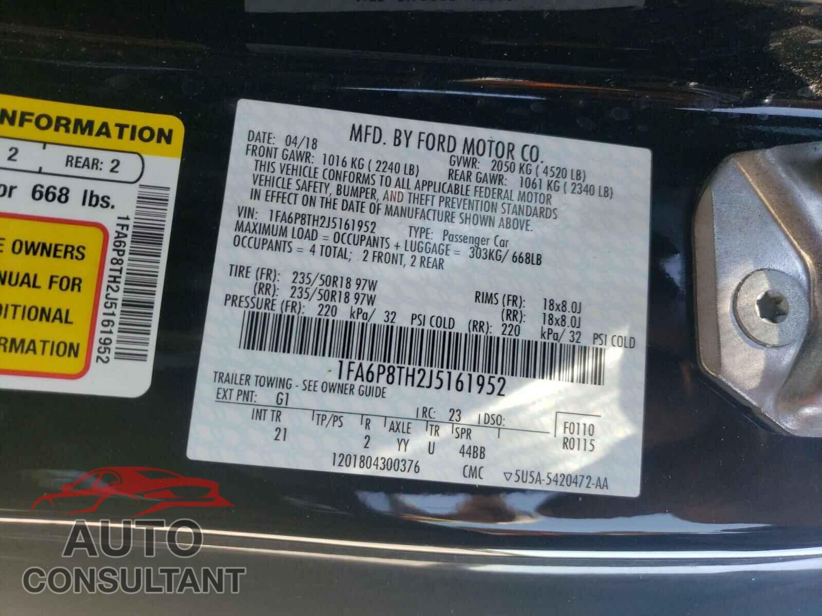 FORD MUSTANG 2018 - 1FA6P8TH2J5161952