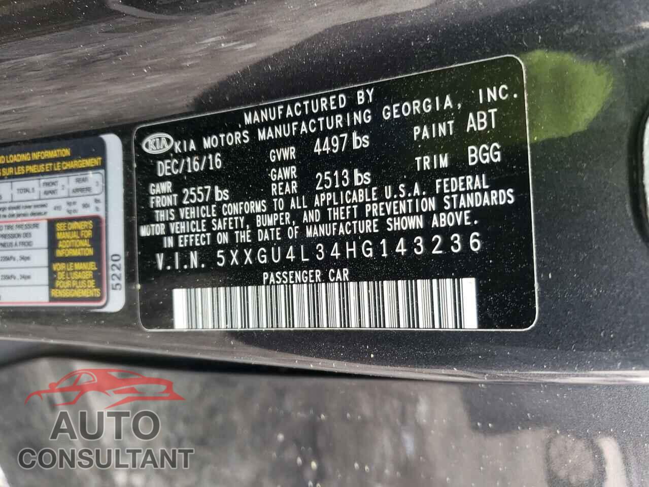 KIA OPTIMA 2017 - 5XXGU4L34HG143236