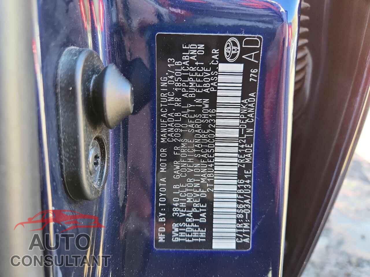 TOYOTA COROLLA 2013 - 2T1BU4EE5DC072316
