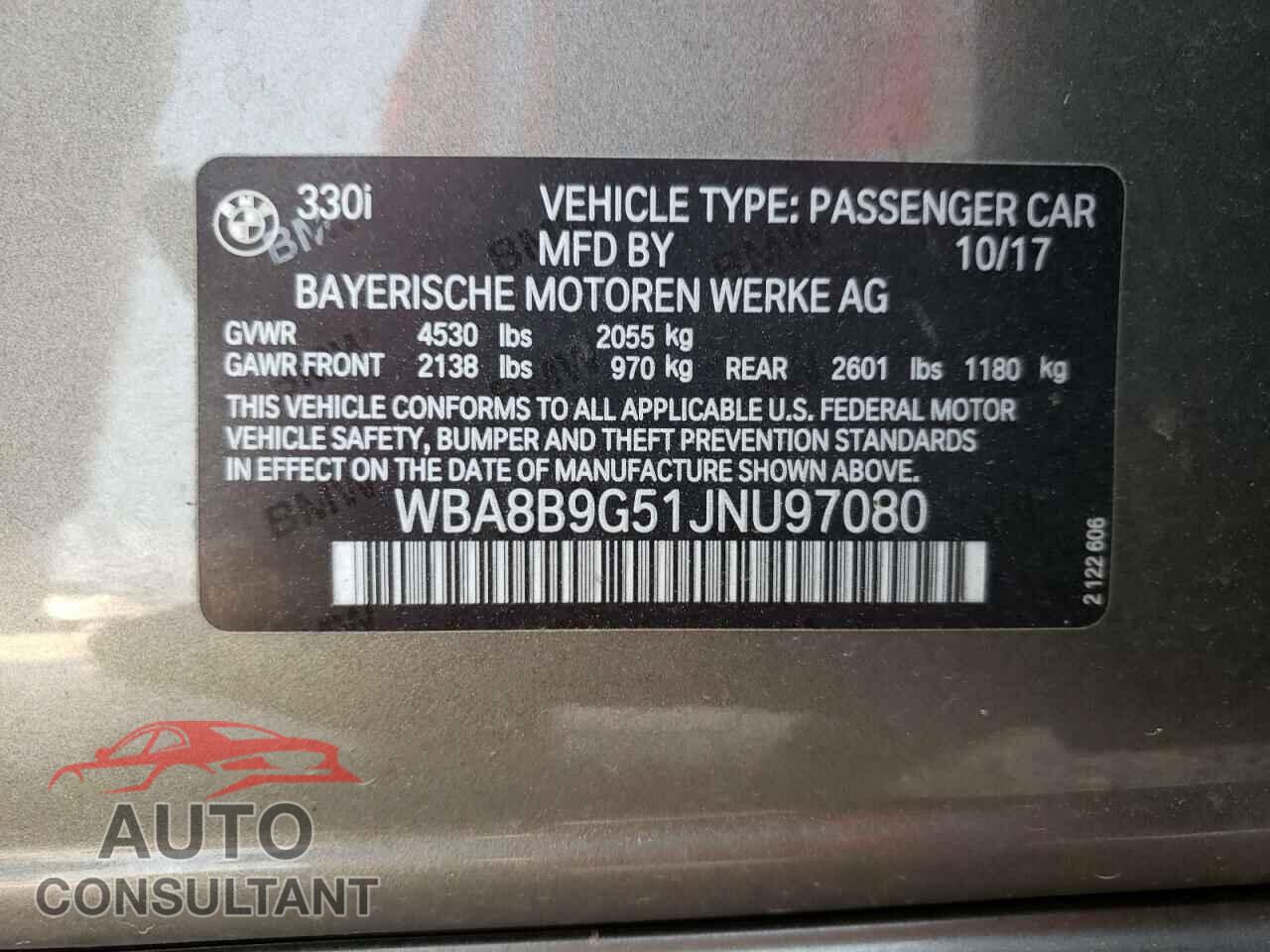 BMW 3 SERIES 2018 - WBA8B9G51JNU97080