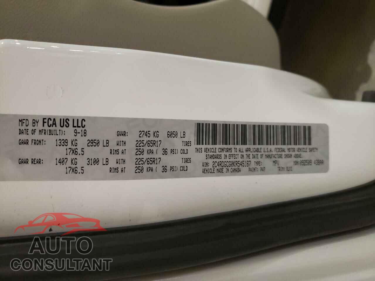 DODGE CARAVAN 2019 - 2C4RDGCG0KR545167