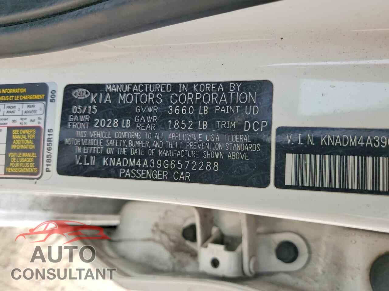 KIA RIO 2016 - KNADM4A39G6572288