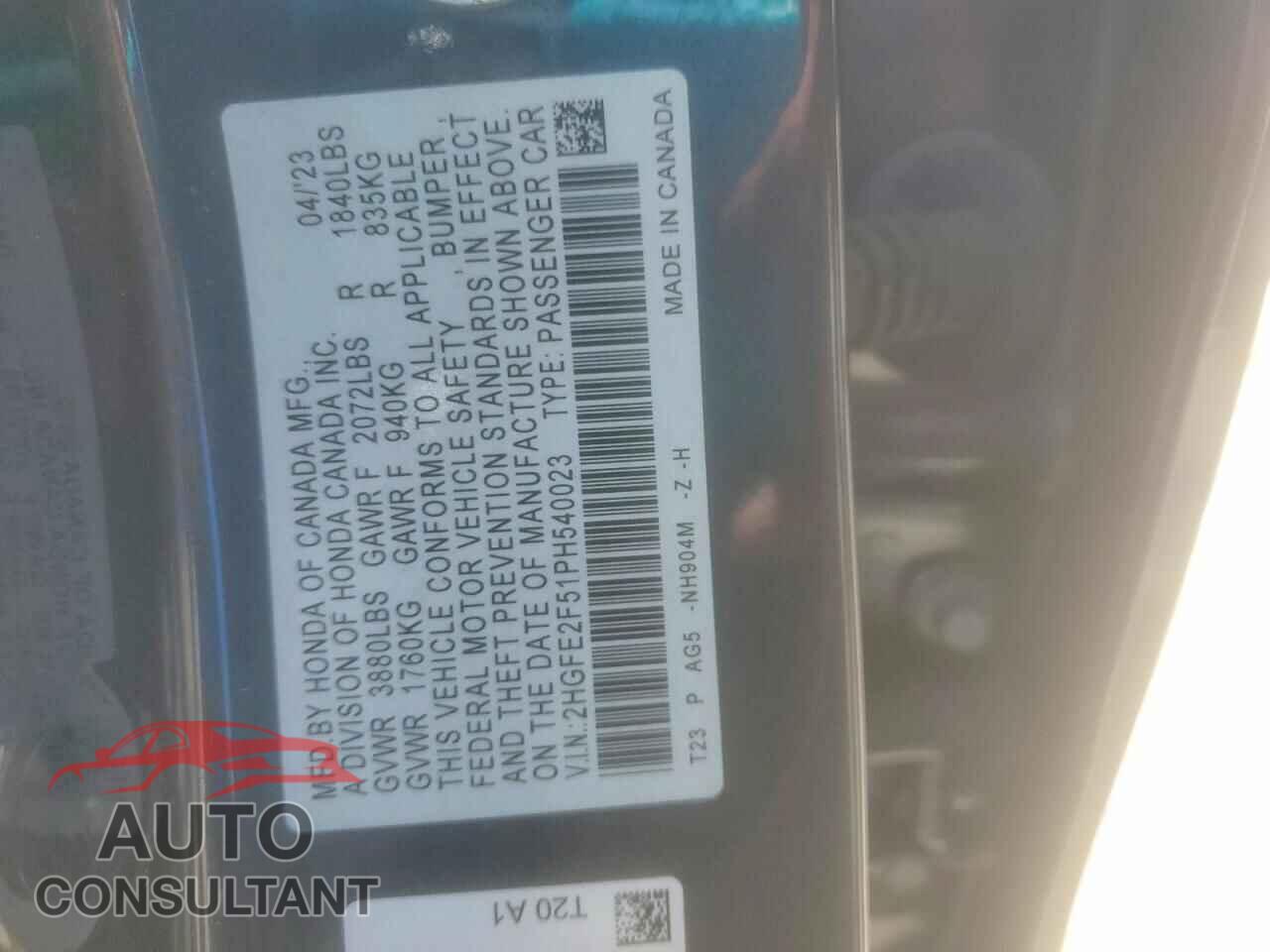HONDA CIVIC 2023 - 2HGFE2F51PH540023