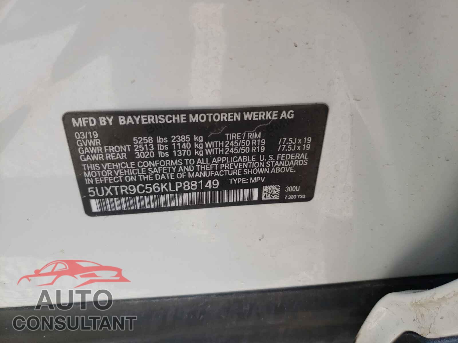 BMW X3 2019 - 5UXTR9C56KLP88149