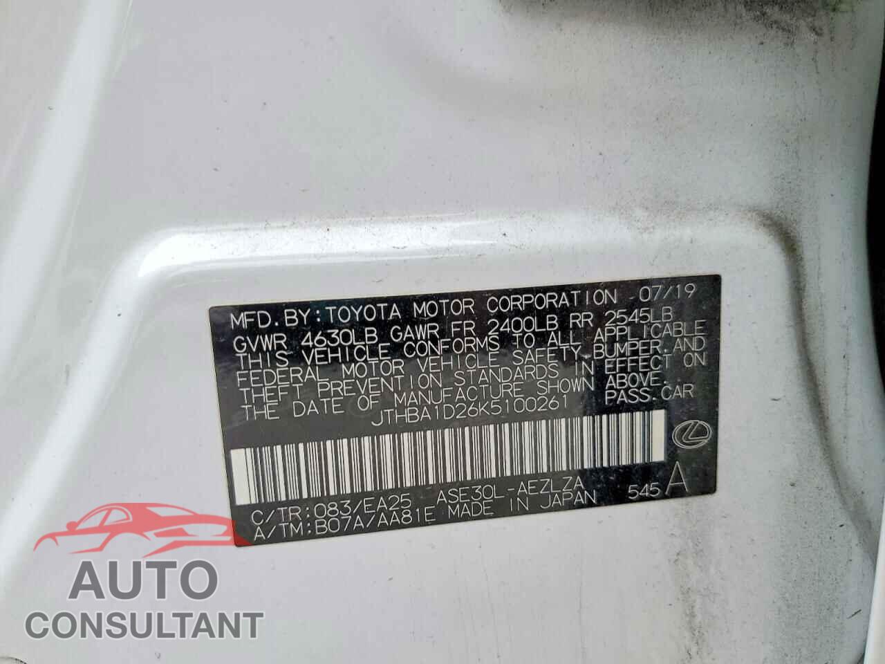 LEXUS IS 2019 - JTHBA1D26K5100261