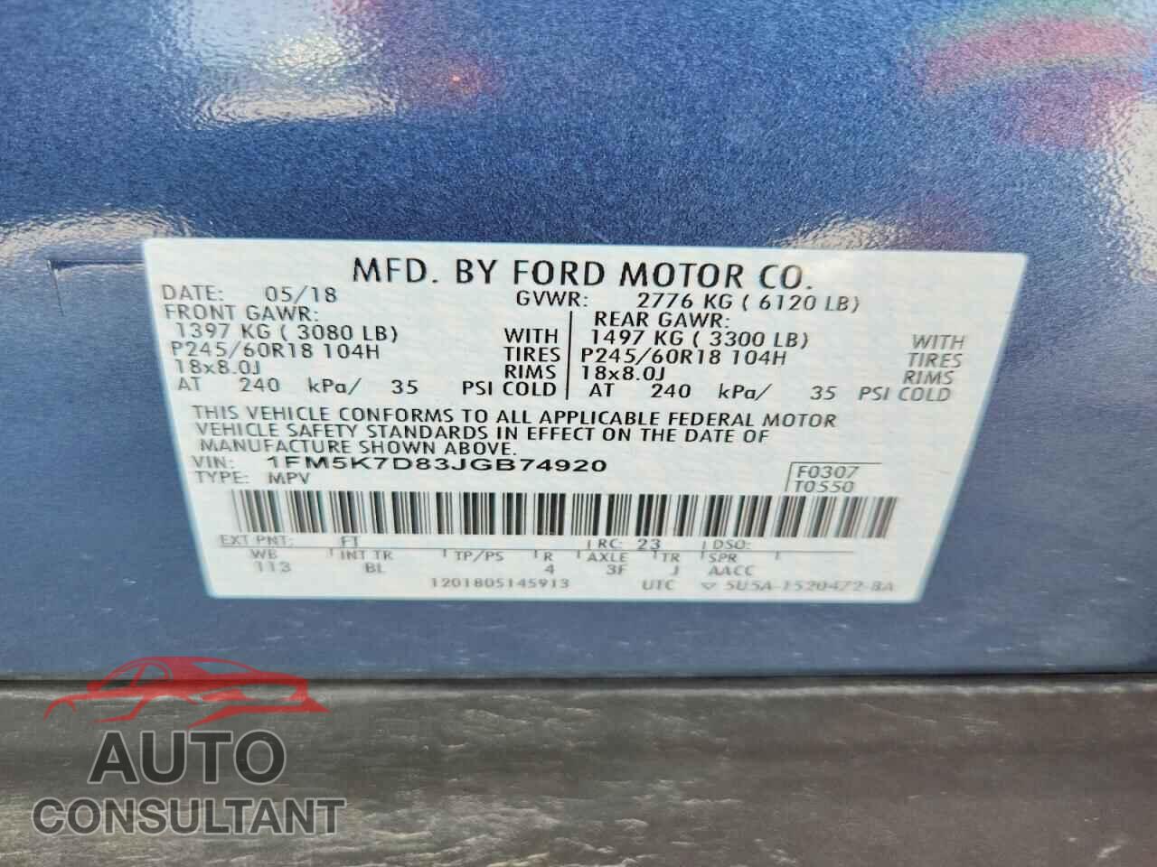 FORD EXPLORER 2018 - 1FM5K7D83JGB74920