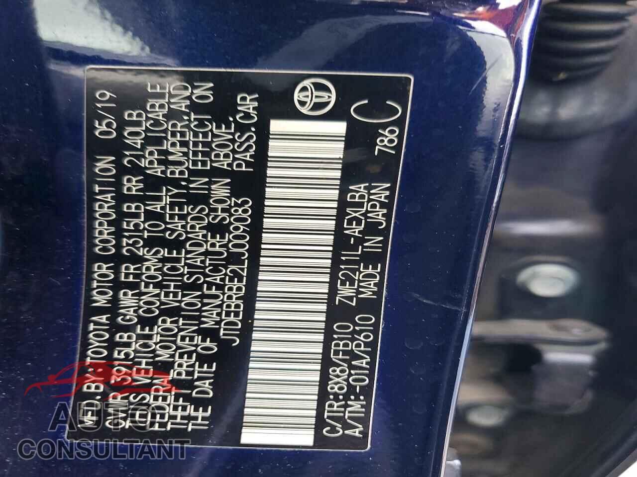 TOYOTA COROLLA 2020 - JTDEBRBE2LJ009083