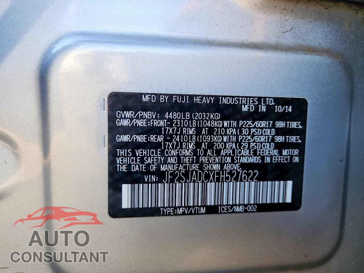 SUBARU FORESTER 2015 - JF2SJADCXFH527622