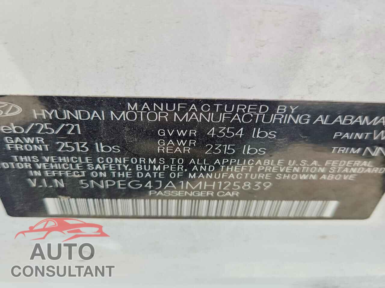 HYUNDAI SONATA 2021 - 5NPEG4JA1MH125839