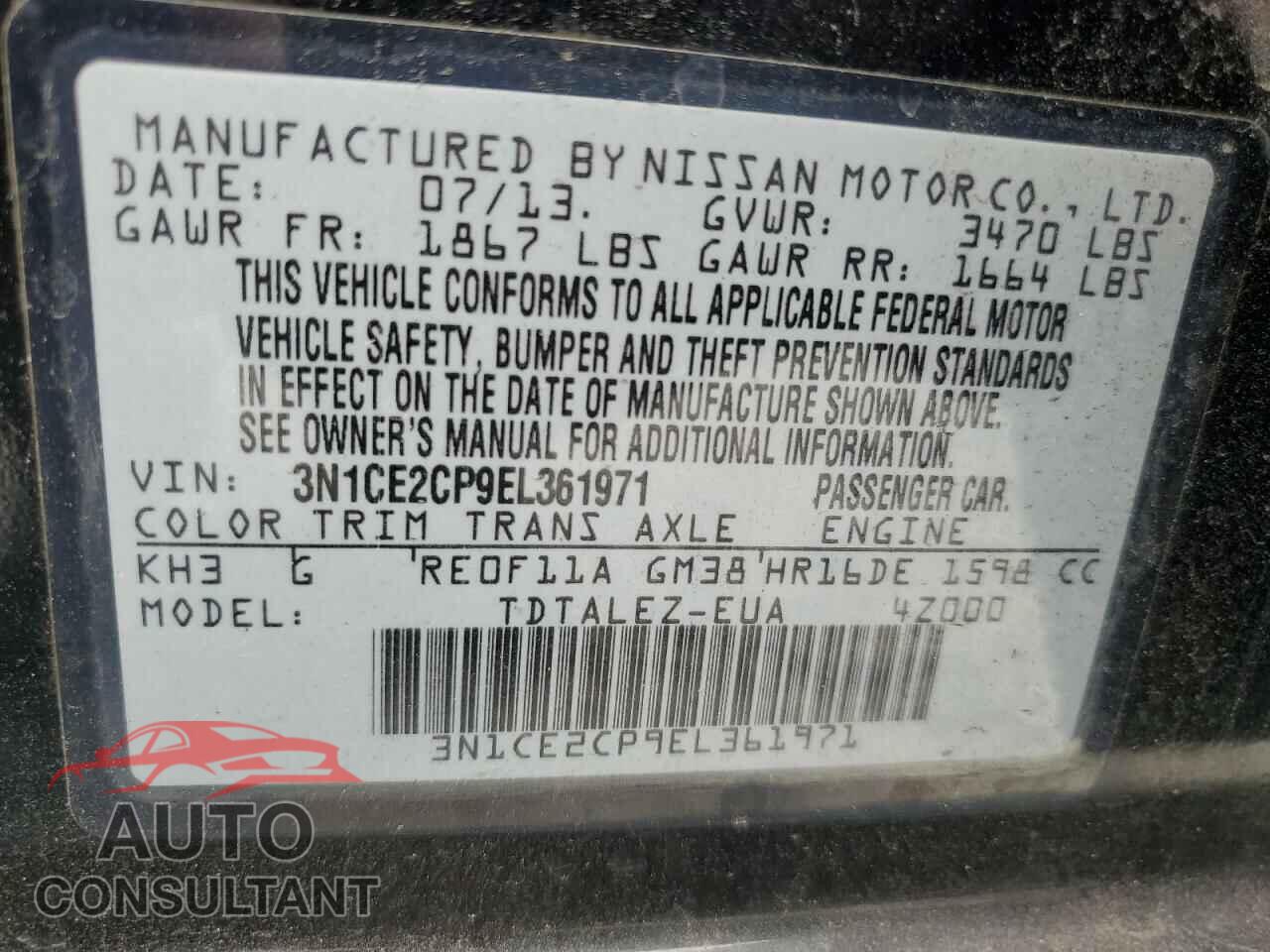 NISSAN VERSA 2014 - 3N1CE2CP9EL361971