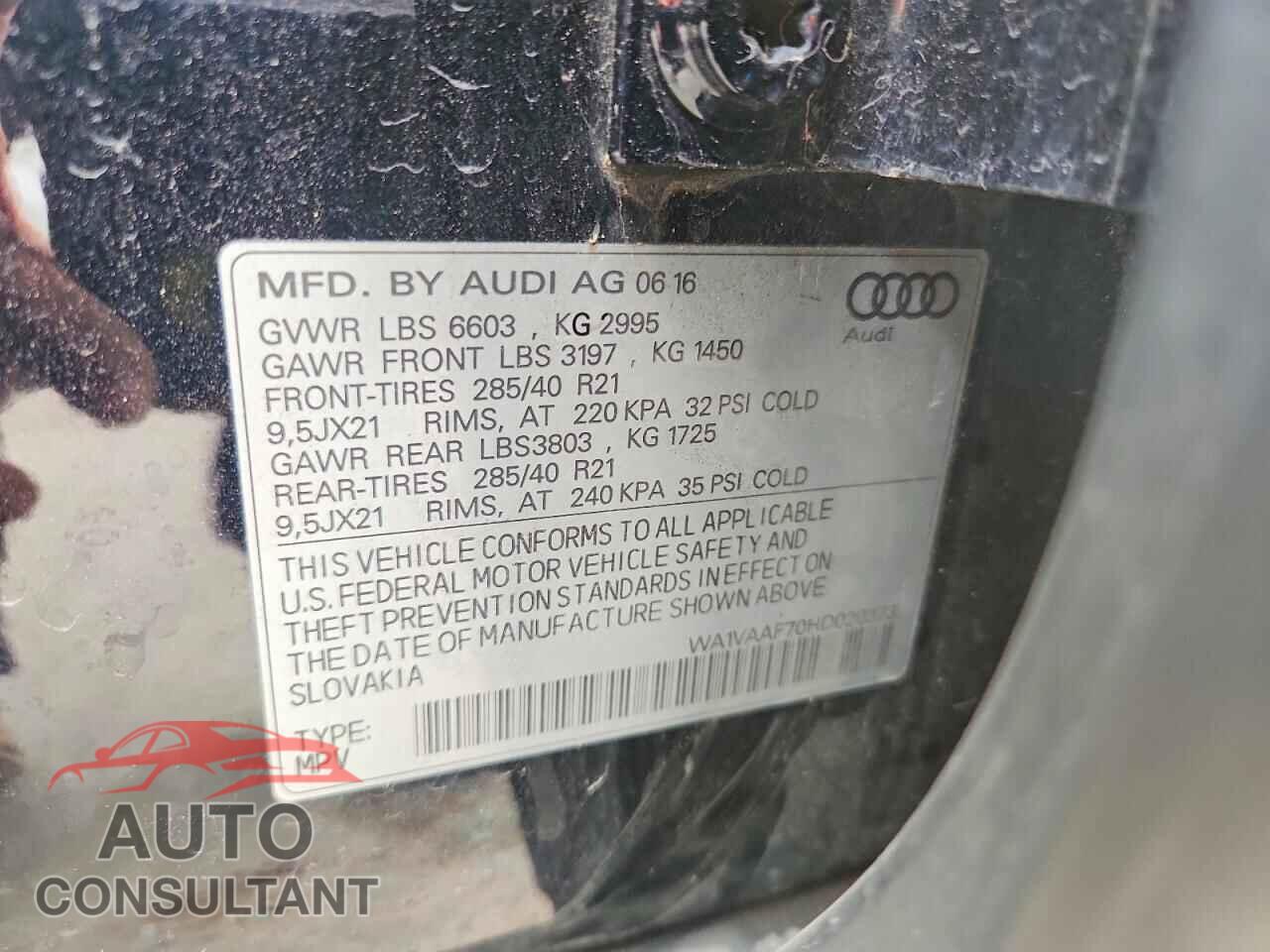 AUDI Q7 2017 - WA1VAAF70HD020373