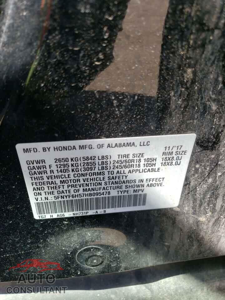 HONDA PILOT 2017 - 5FNYF6H57HB095478
