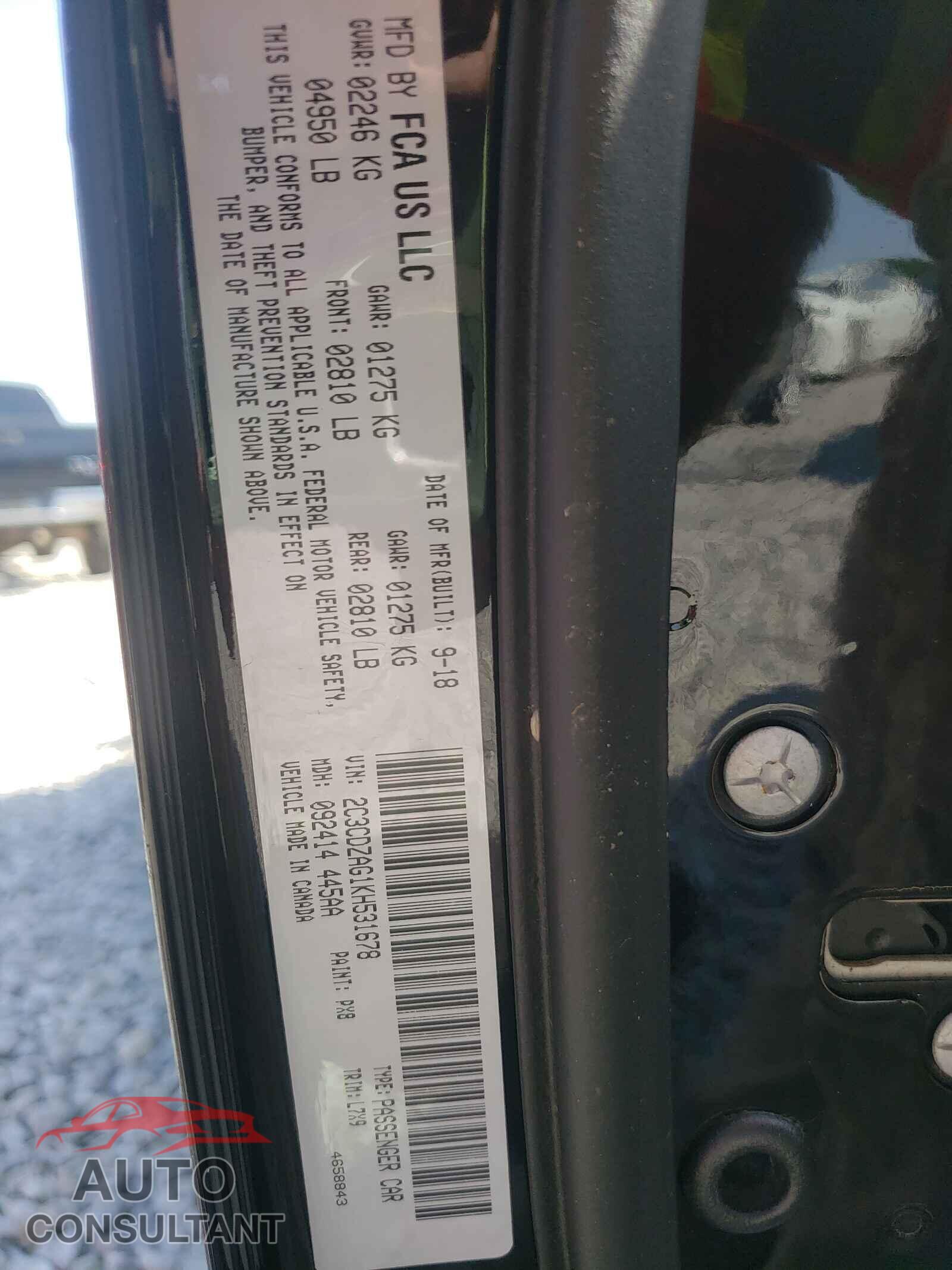 DODGE CHALLENGER 2019 - 2C3CDZAG1KH531678