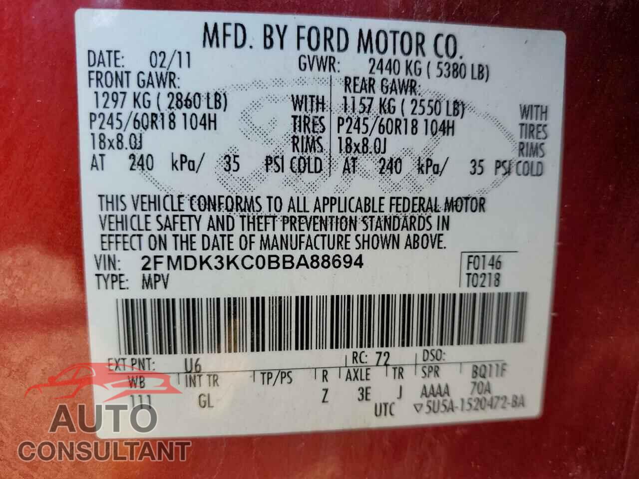 FORD EDGE 2011 - 2FMDK3KC0BBA88694