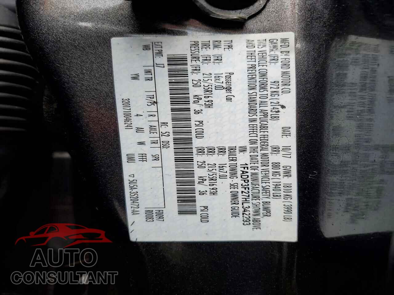 FORD FOCUS 2017 - 1FADP3F27HL342293