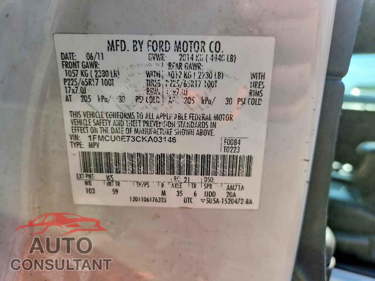 FORD ESCAPE 2012 - 1FMCU0E73CKA03146