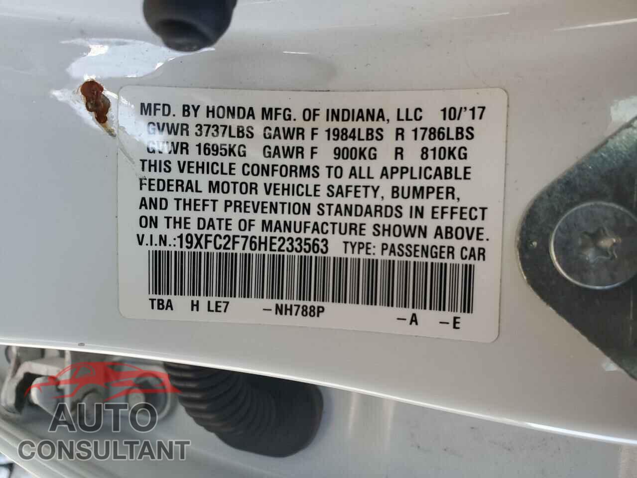 HONDA CIVIC 2017 - 19XFC2F76HE233563