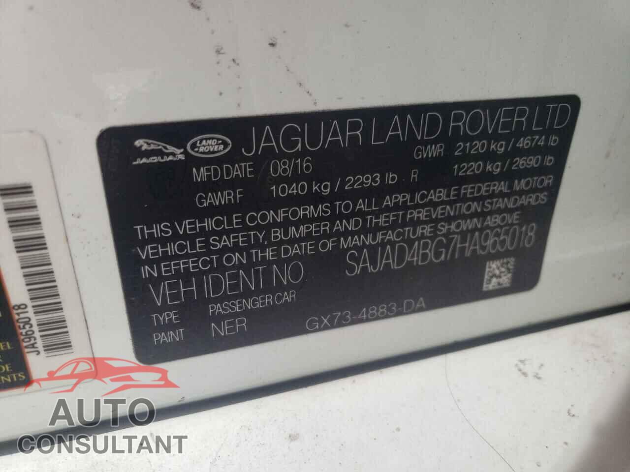JAGUAR XE 2017 - SAJAD4BG7HA965018
