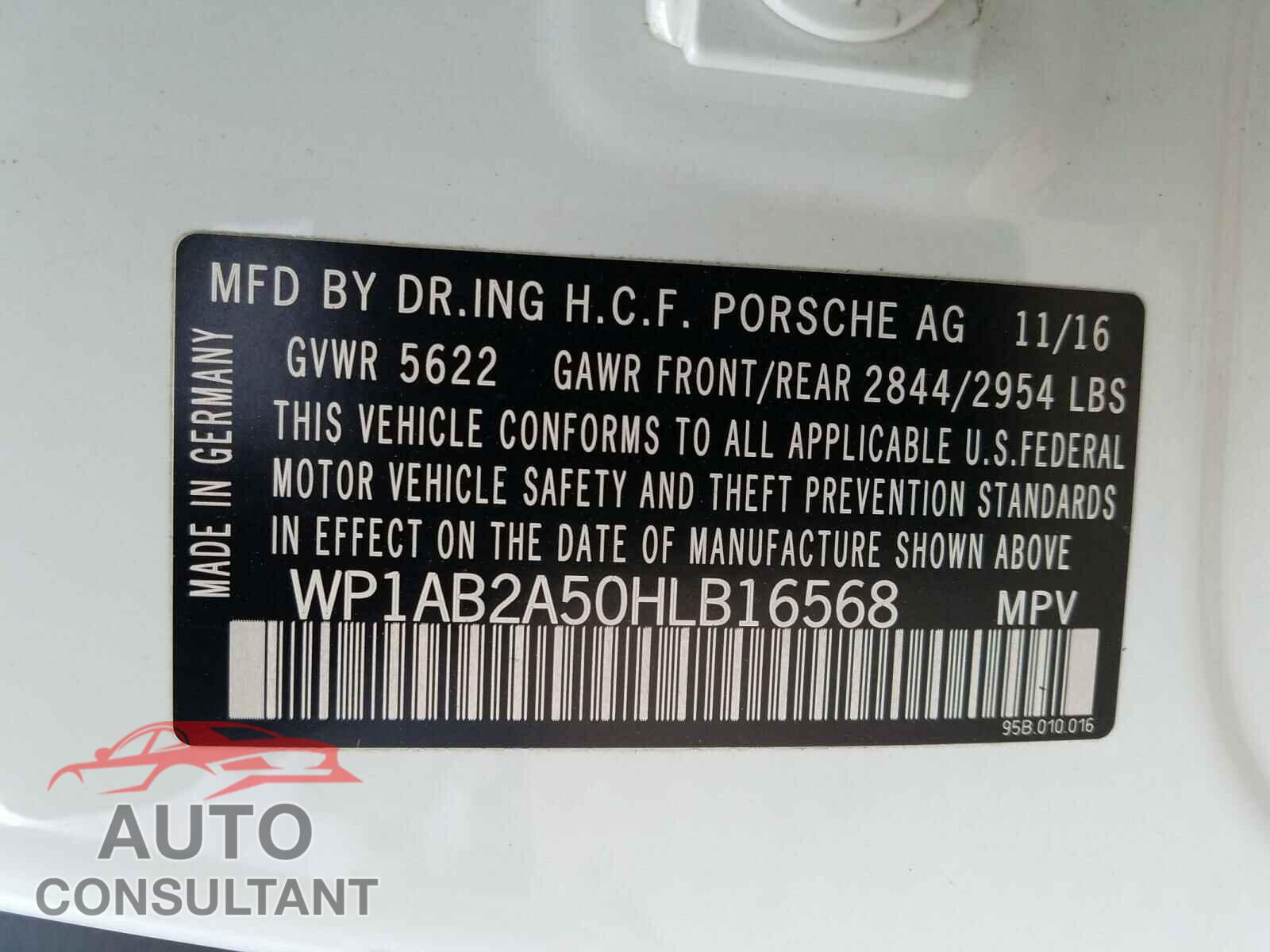 PORSCHE MACAN 2017 - WP1AB2A50HLB16568