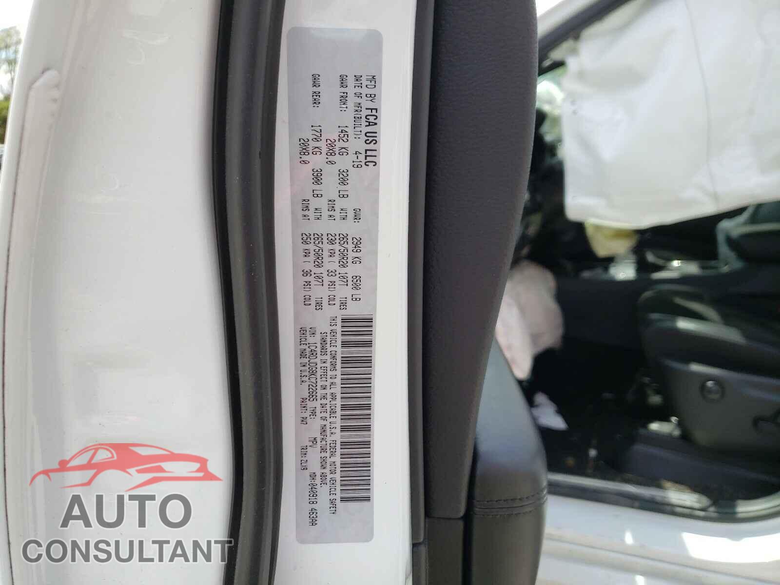 DODGE DURANGO 2019 - 1C4RDJDG8KC722665
