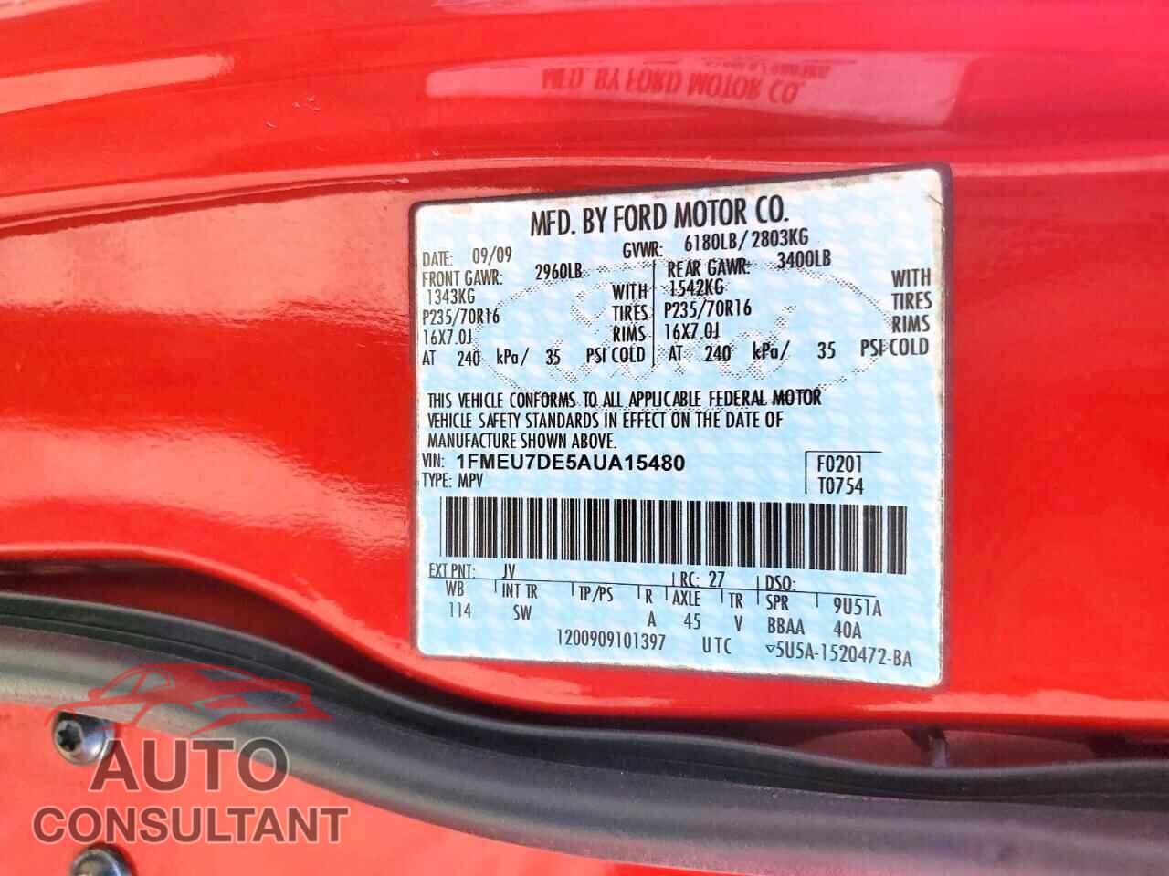 FORD EXPLORER 2010 - 1FMEU7DE5AUA15480