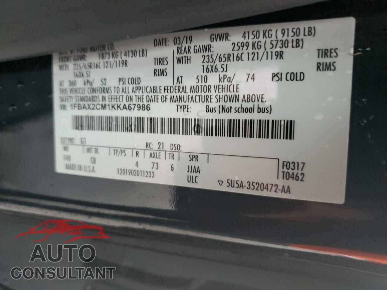 FORD TRANSIT 2019 - 1FBAX2CM1KKA67986