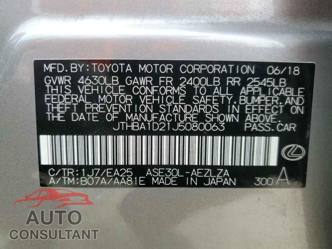 LEXUS IS 2018 - JTHBA1D21J5080063