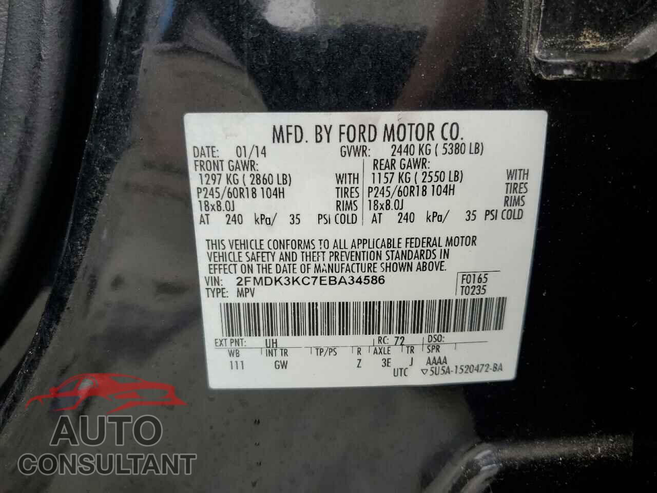 FORD EDGE 2014 - 2FMDK3KC7EBA34586