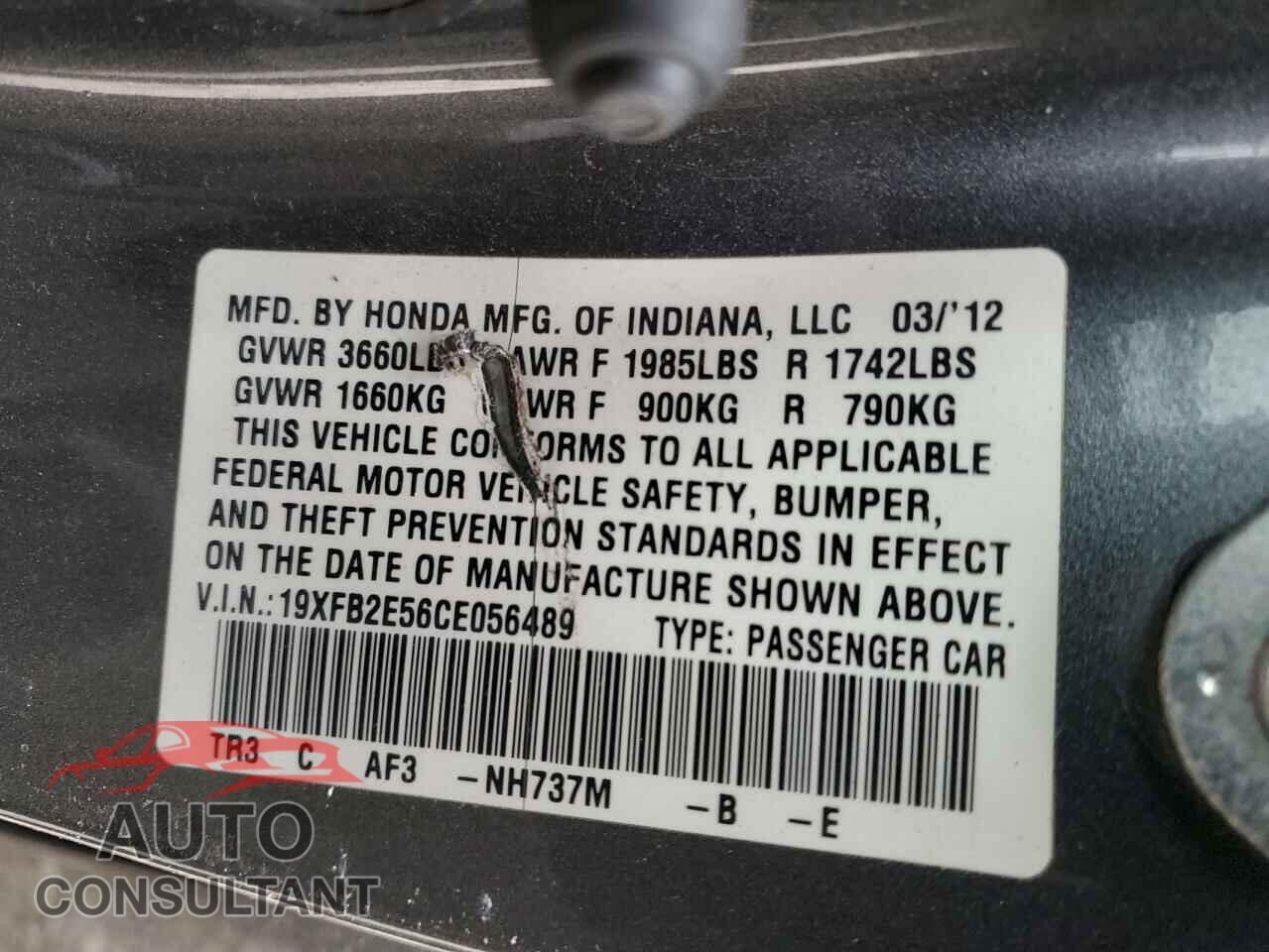 HONDA CIVIC 2012 - 19XFB2E56CE056489