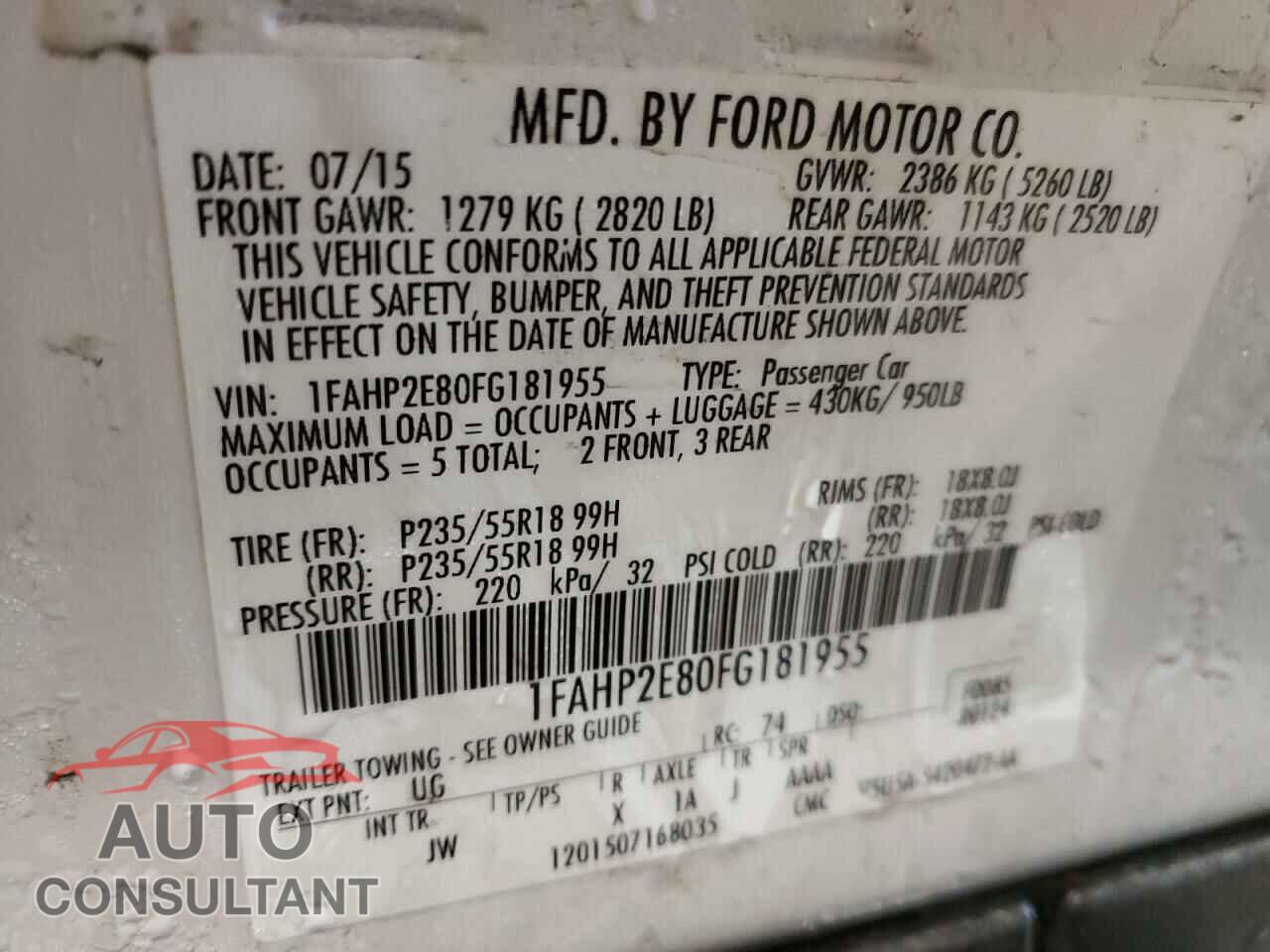 FORD TAURUS 2015 - 1FAHP2E80FG181955