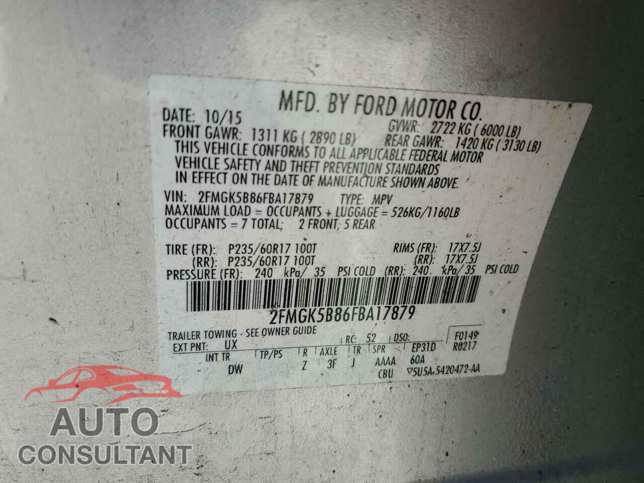 FORD FLEX 2015 - 2FMGK5B86FBA17879