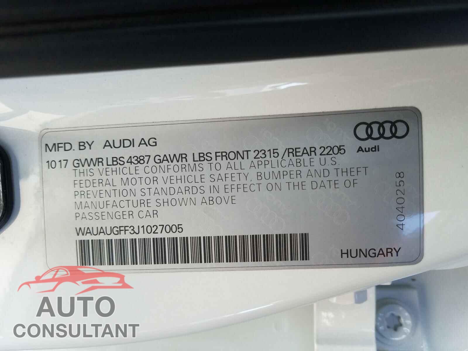 AUDI A3 2018 - WAUAUGFF3J1027005
